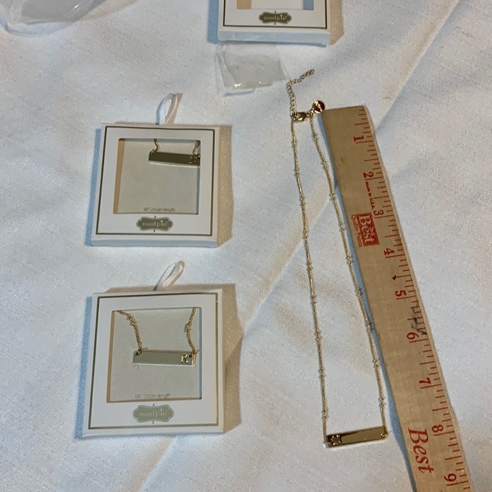 Mud Pie initial bar necklace goldtone 16" chain.  Your CHOICE